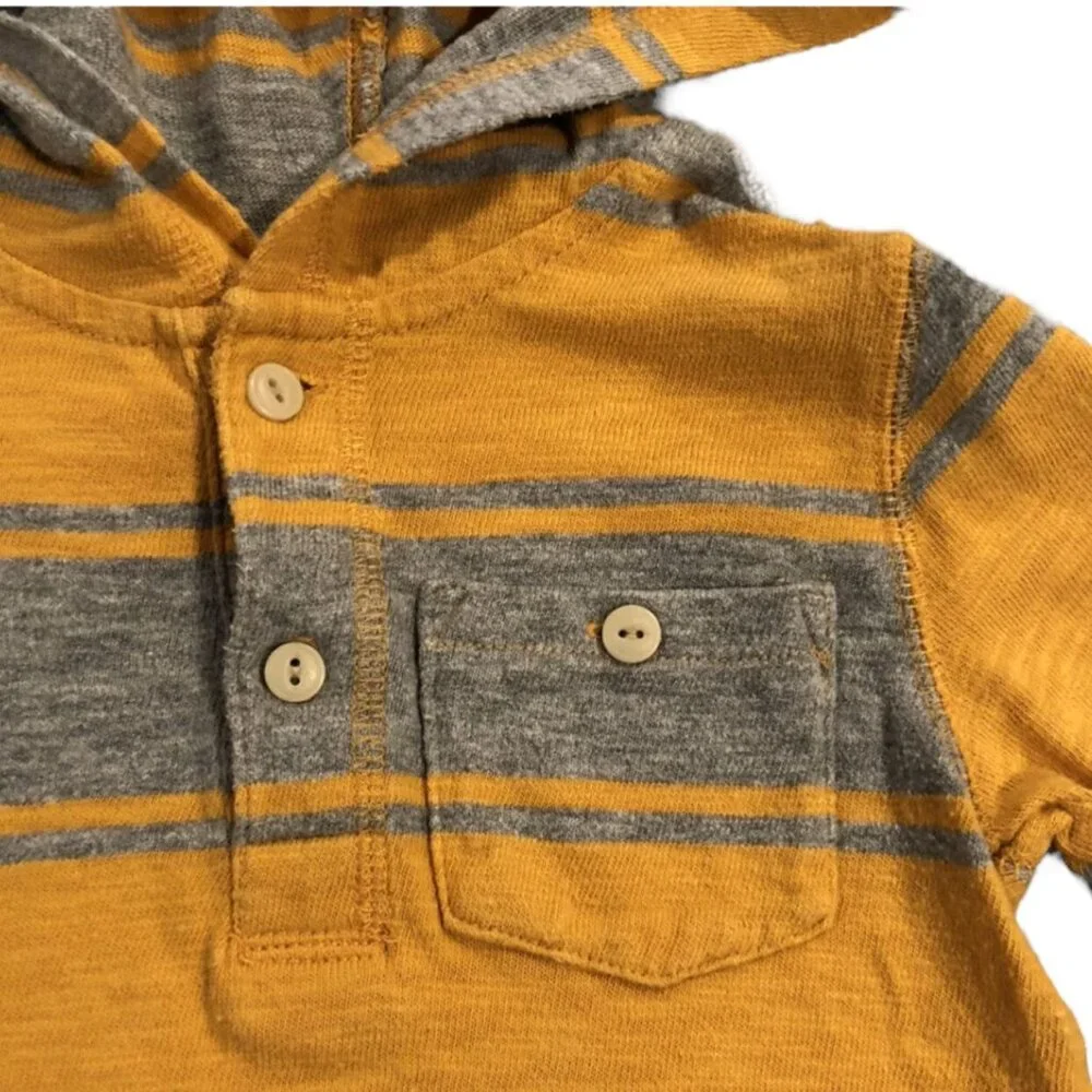 Baby Gap Sz 3 Yellow & Grey Striped Hoodie Shirt